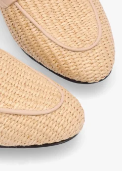 Beige Woven Raffia Loafers