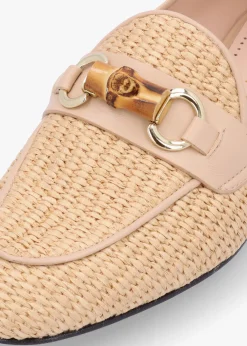 Beige Woven Raffia Loafers