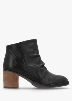 Bell Black Leather Block Heel Ankle Boots