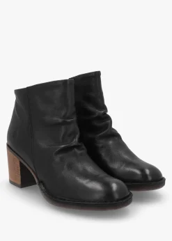 Bell Black Leather Block Heel Ankle Boots