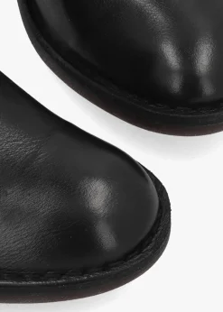 Bell Black Leather Block Heel Ankle Boots