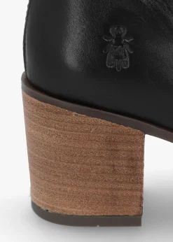 Bell Black Leather Block Heel Ankle Boots