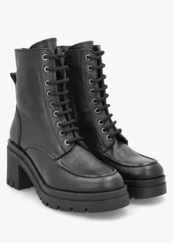 Bella Black Leather Block Heel Ankle Boots