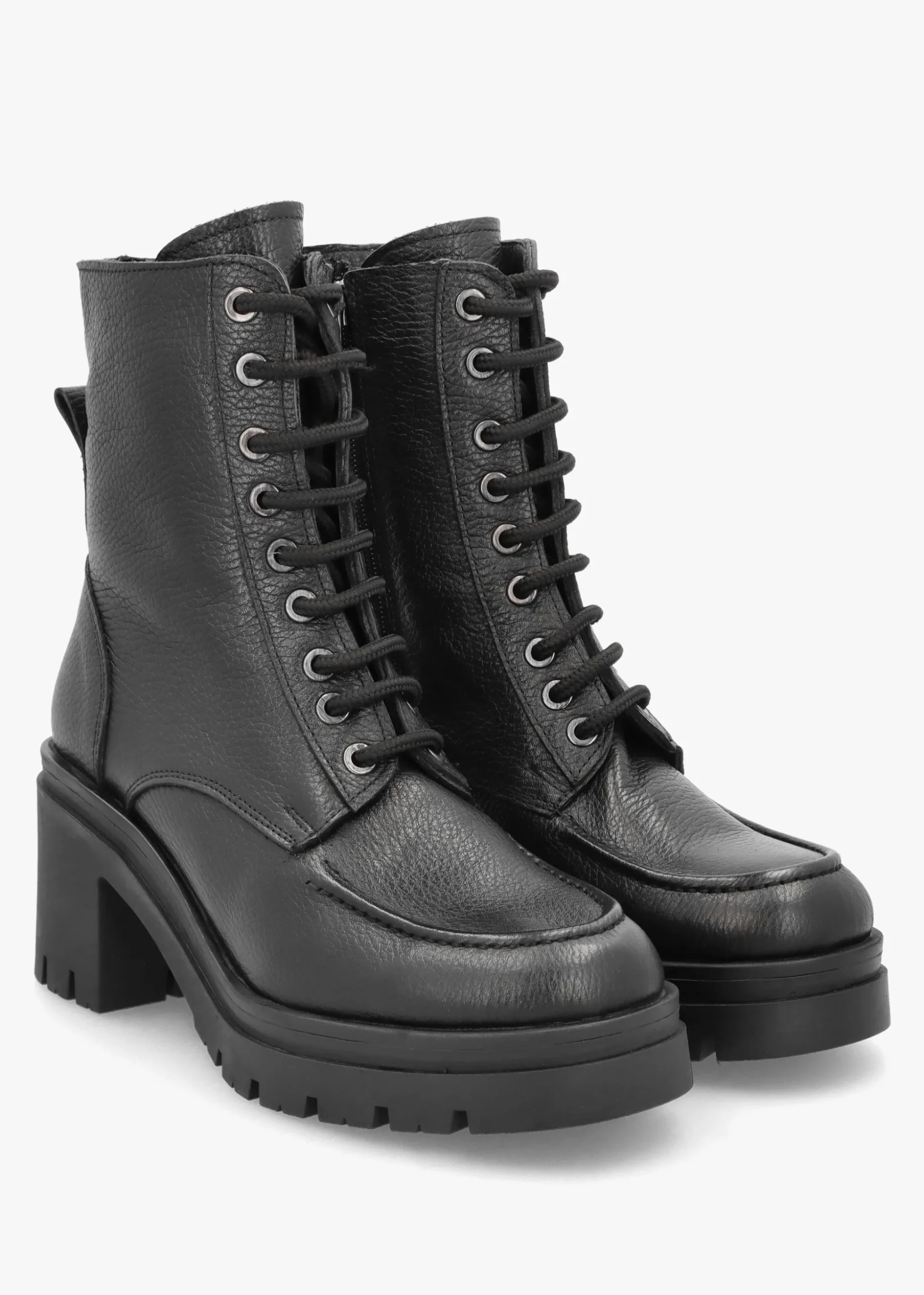 Bella Black Leather Block Heel Ankle Boots