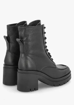 Bella Black Leather Block Heel Ankle Boots
