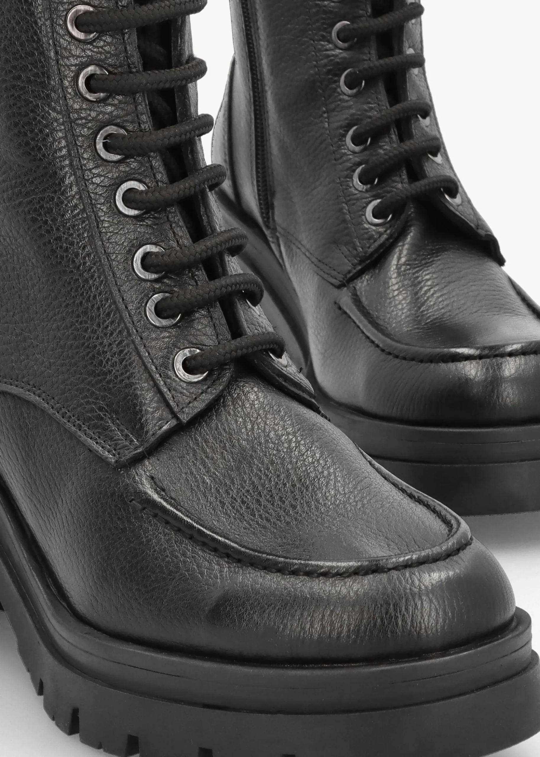 Bella Black Leather Block Heel Ankle Boots