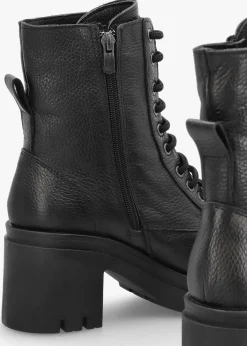 Bella Black Leather Block Heel Ankle Boots