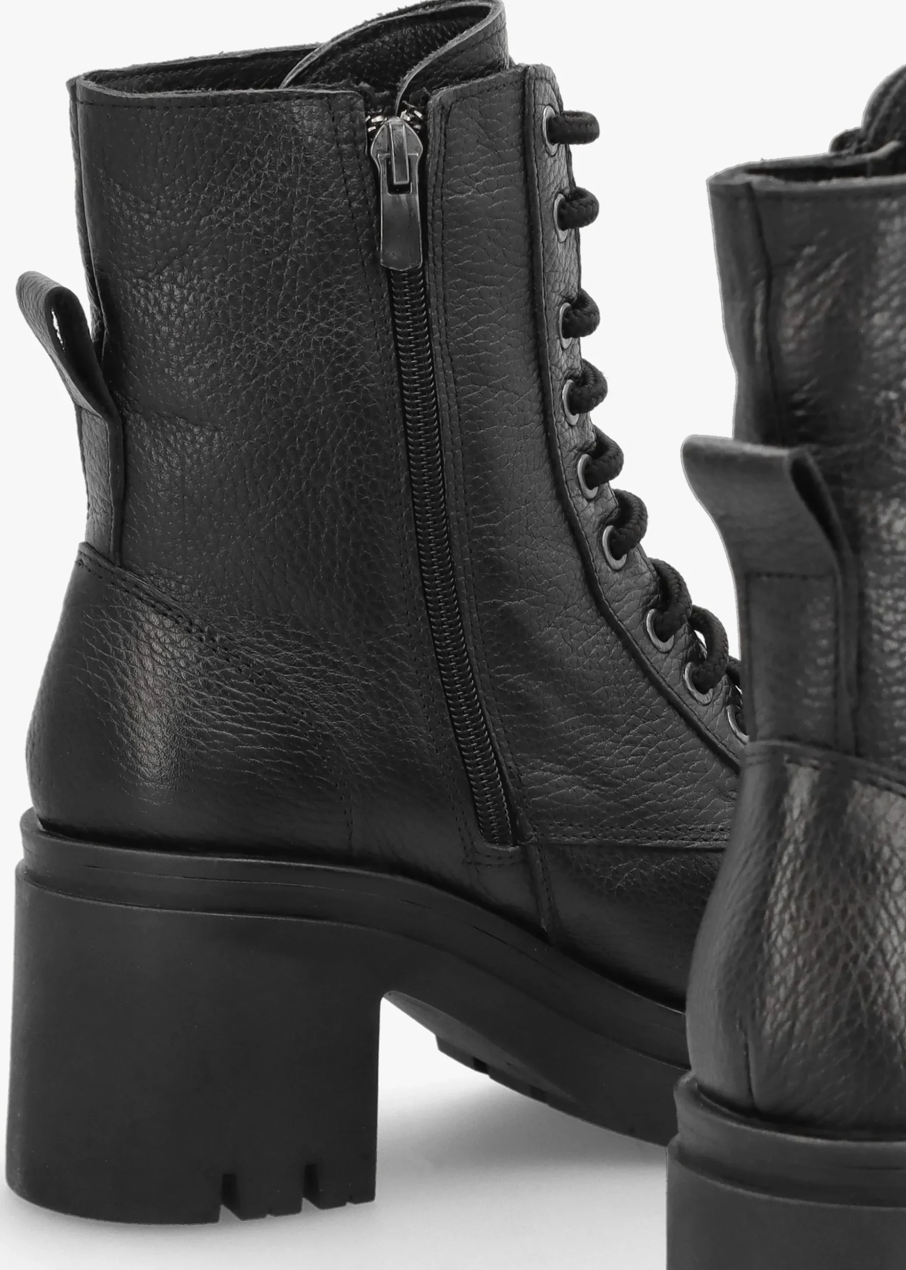 Bella Black Leather Block Heel Ankle Boots