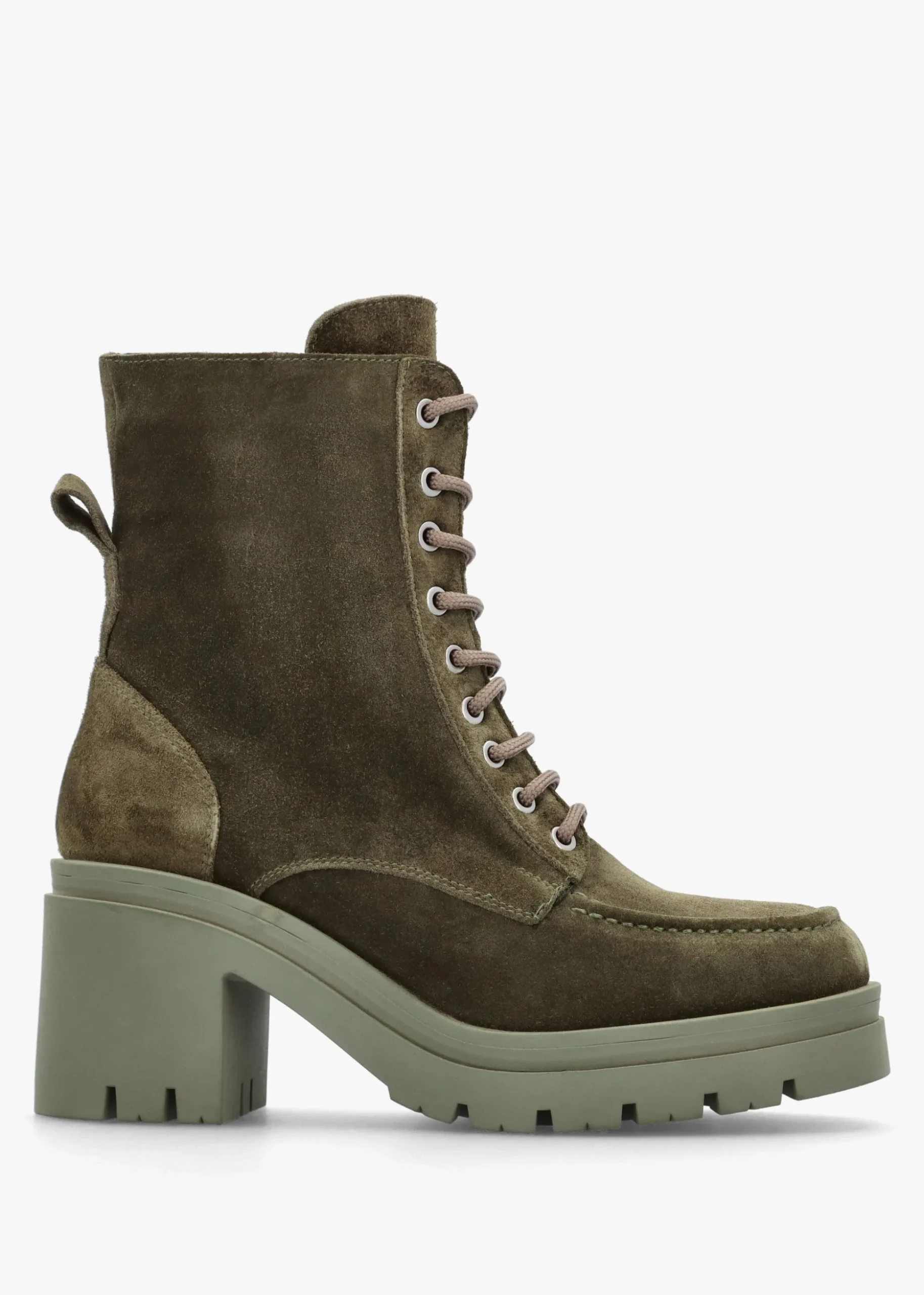 Bella Green Suede Block Heel Ankle Boots