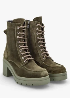 Bella Green Suede Block Heel Ankle Boots