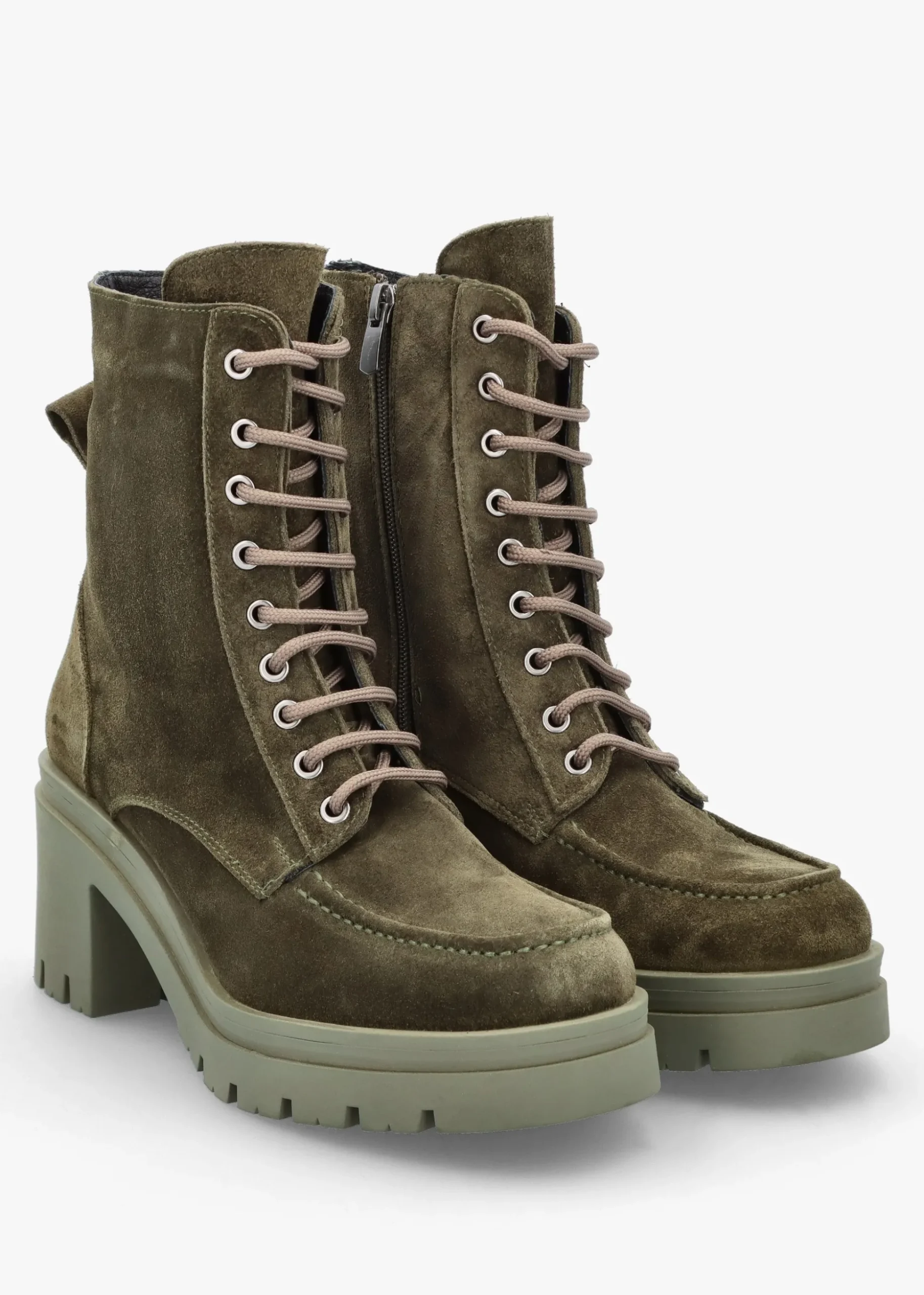 Bella Green Suede Block Heel Ankle Boots