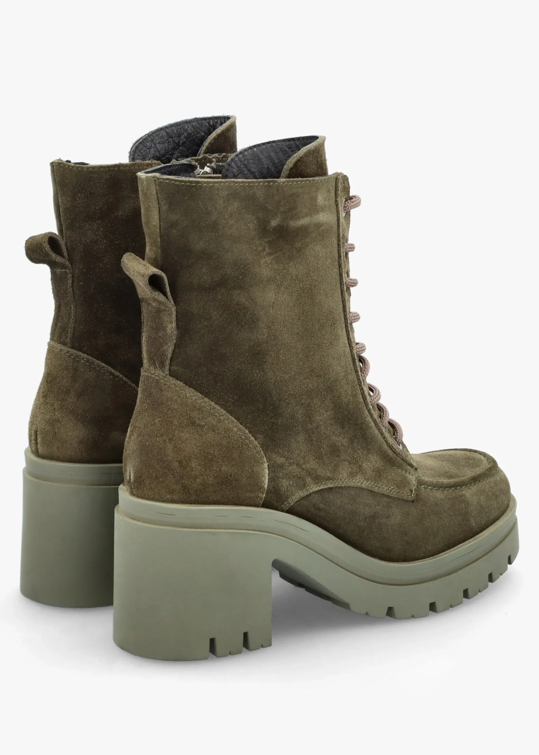 Bella Green Suede Block Heel Ankle Boots