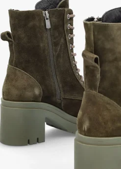 Bella Green Suede Block Heel Ankle Boots