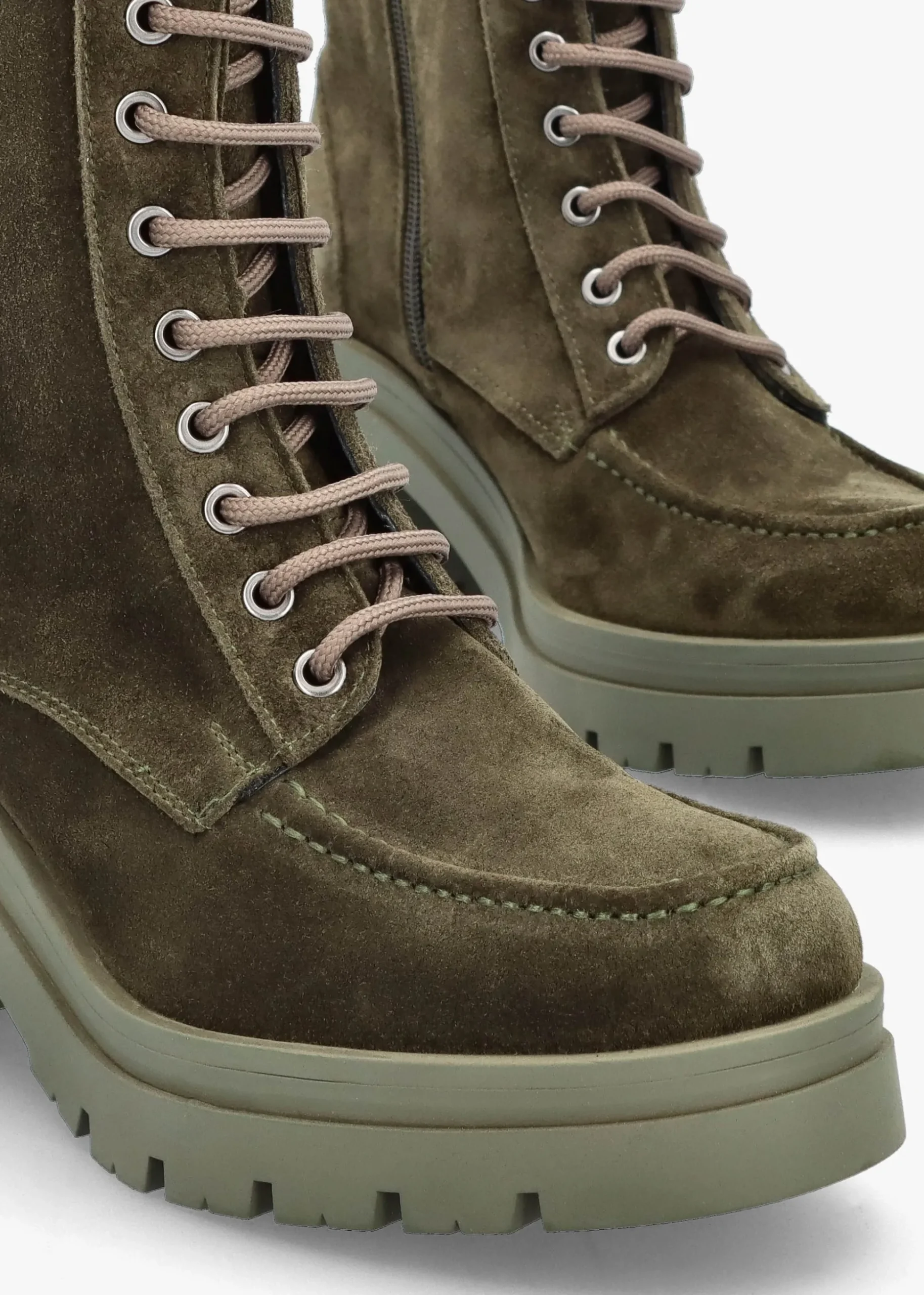 Bella Green Suede Block Heel Ankle Boots