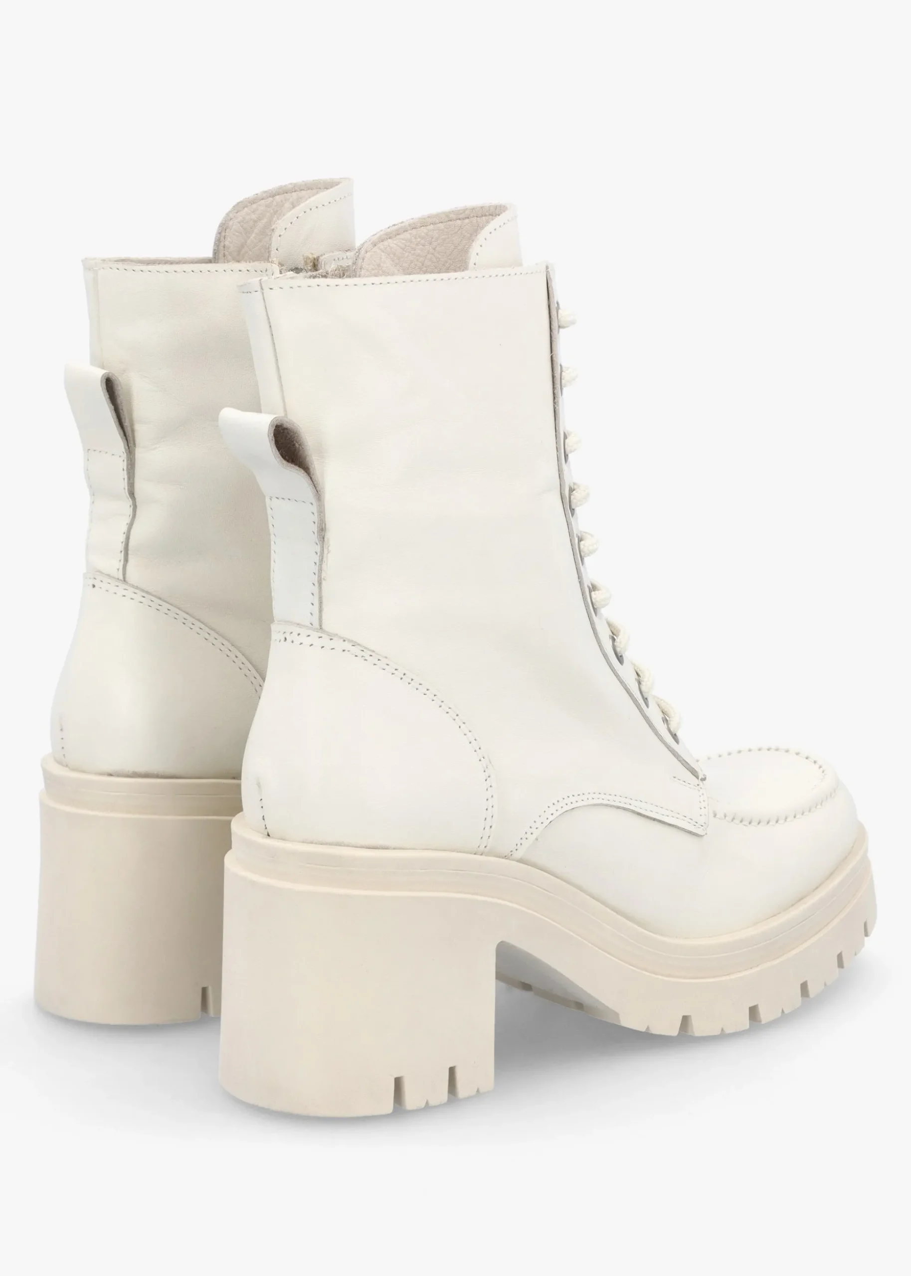 Bella White Leather Block Heel Ankle Boots