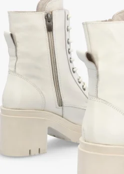Bella White Leather Block Heel Ankle Boots
