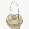 Belle Gold Metallic Crinkle Leather Heart Frame Cross-Body Bag