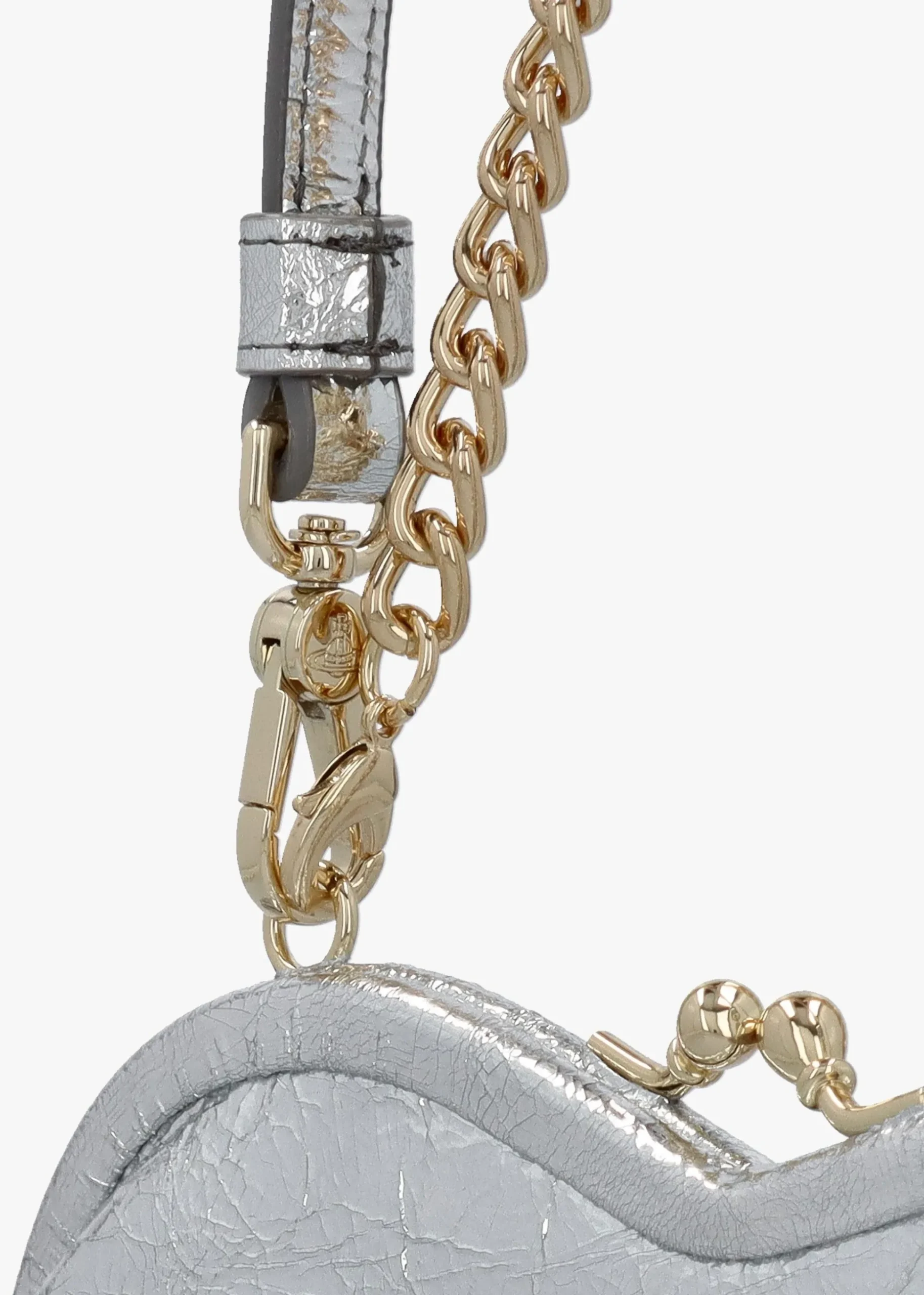 Belle Silver Metallic Crinkle Leather Heart Frame Cross-Body Bag