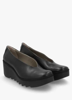 Beso Black Leather Wedge Court Shoes
