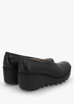 Beso Black Leather Wedge Court Shoes