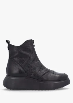 Beti Black Leather Wedge Ankle Boots