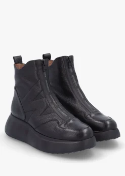 Beti Black Leather Wedge Ankle Boots