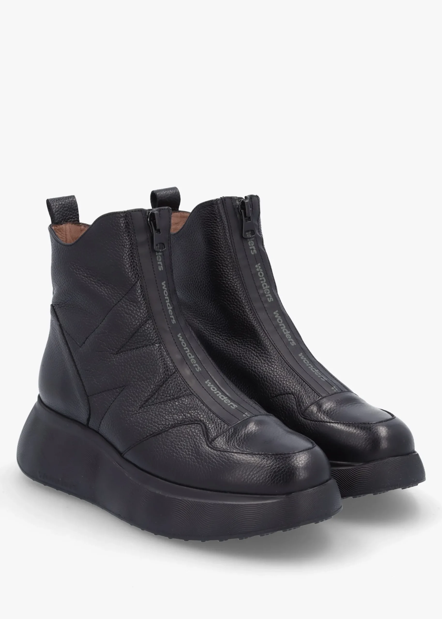 Beti Black Leather Wedge Ankle Boots