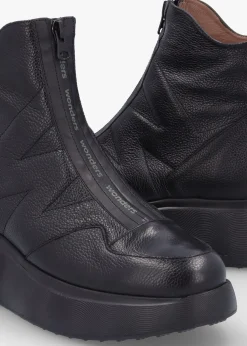 Beti Black Leather Wedge Ankle Boots