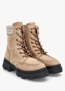 Betro Beige Nubuck Leather Chunky Ankle Boots