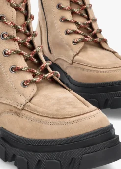 Betro Beige Nubuck Leather Chunky Ankle Boots