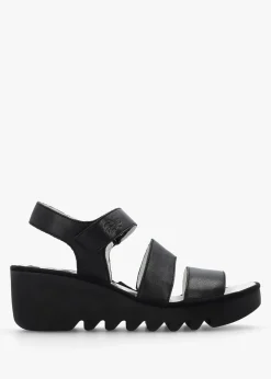 Bexy Black Leather Mid Wedge Sandals
