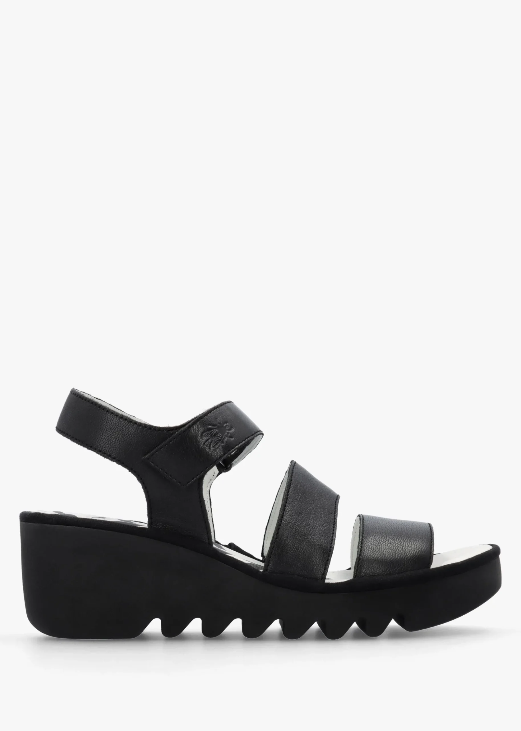 Bexy Black Leather Mid Wedge Sandals