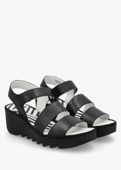 Bexy Black Leather Mid Wedge Sandals