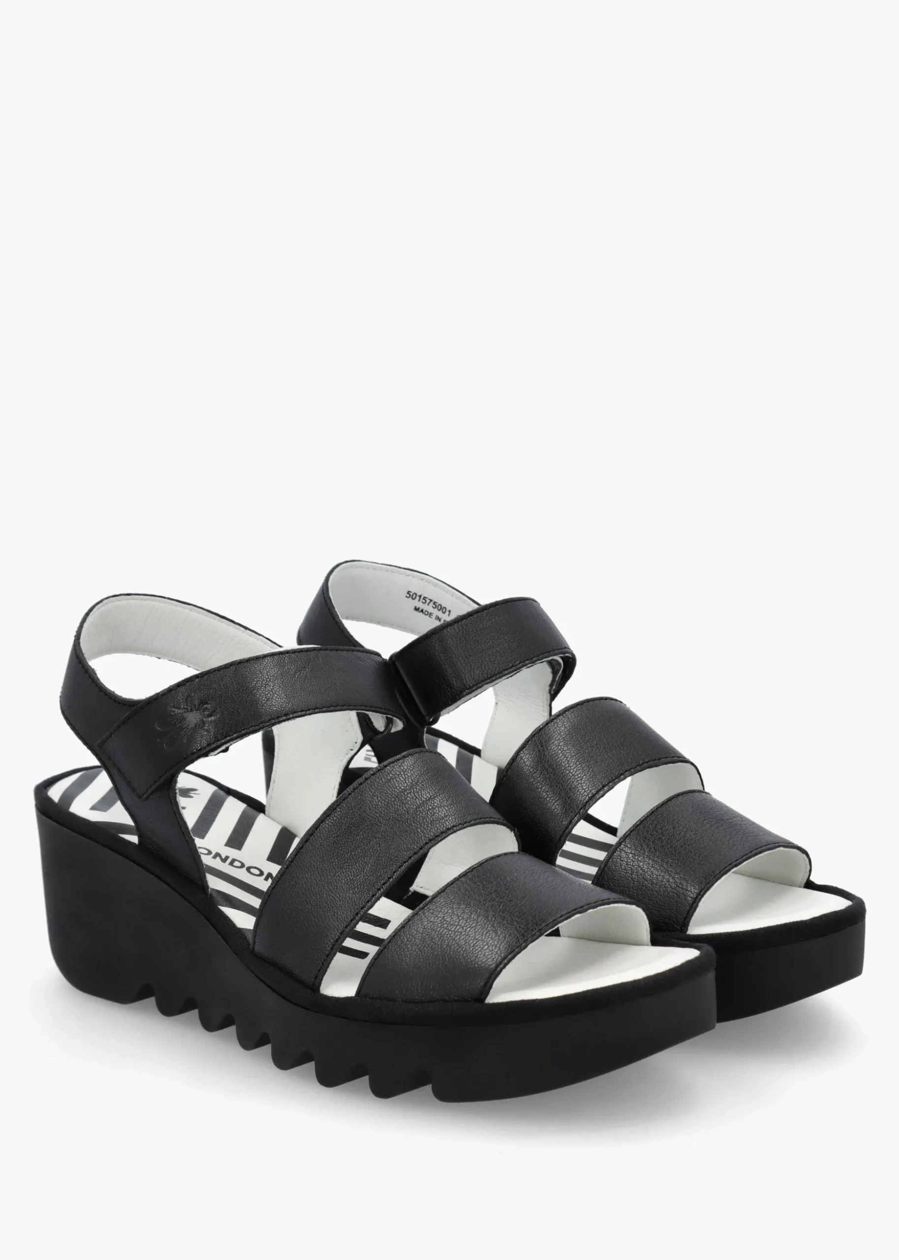 Bexy Black Leather Mid Wedge Sandals