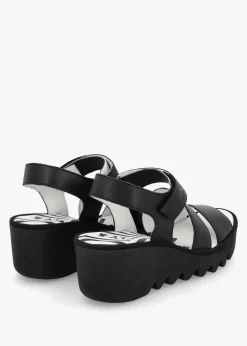 Bexy Black Leather Mid Wedge Sandals