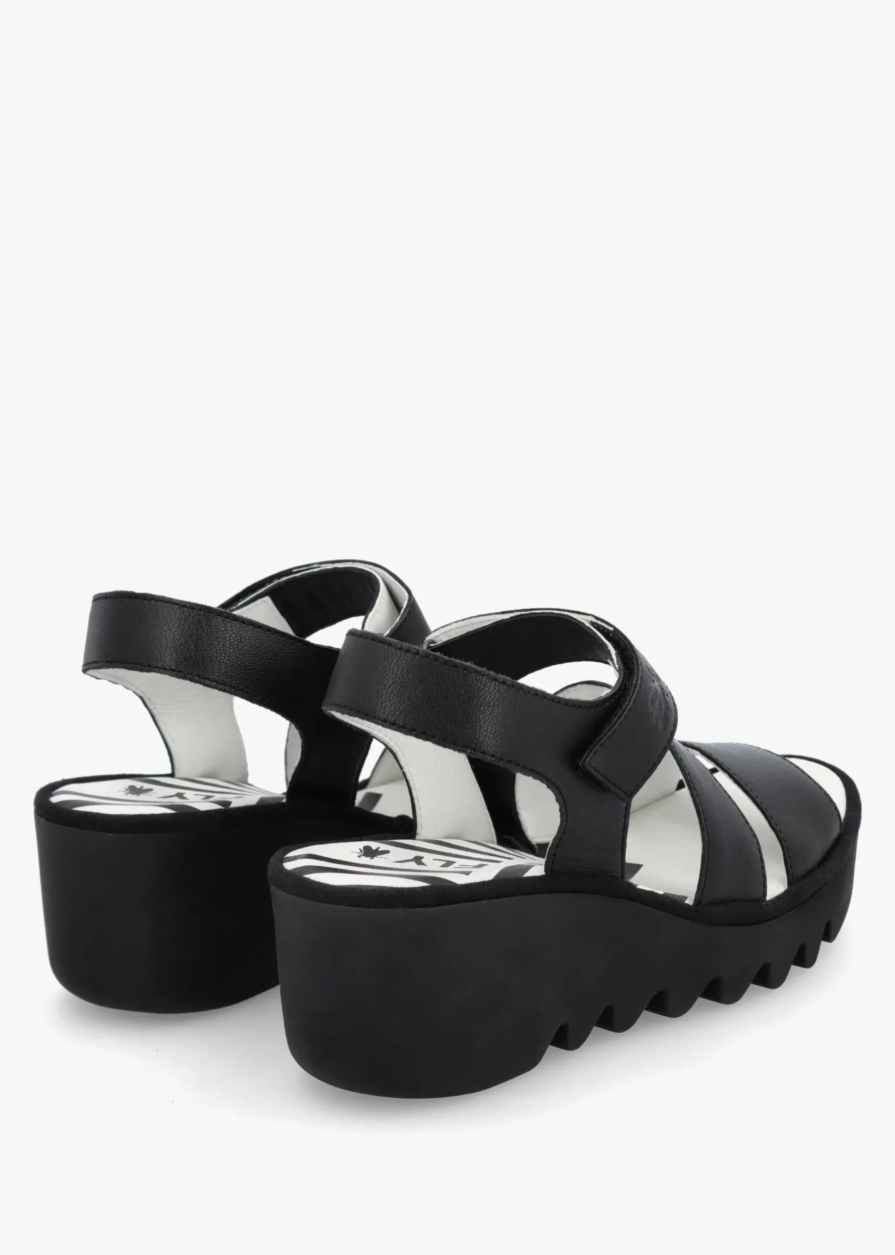 Bexy Black Leather Mid Wedge Sandals