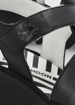 Bexy Black Leather Mid Wedge Sandals