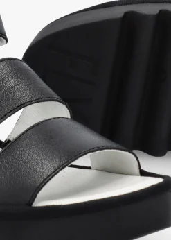 Bexy Black Leather Mid Wedge Sandals