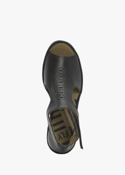 Bezo Black Leather Wedge Sandals