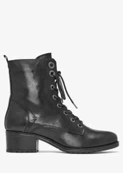 Bezzie Black Leather Block Heel Ankle Boots