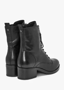 Bezzie Black Leather Block Heel Ankle Boots