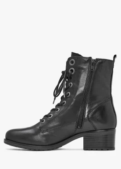 Bezzie Black Leather Block Heel Ankle Boots