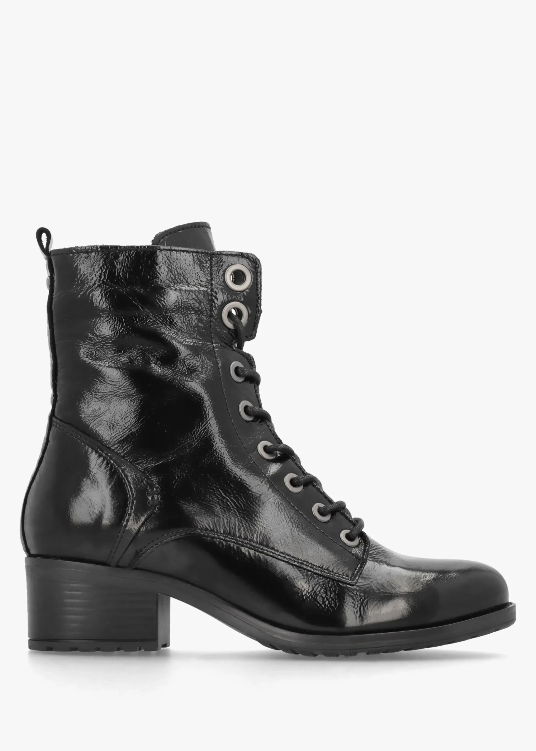 Bezzie Black Patent Leather Block Heel Ankle Boots