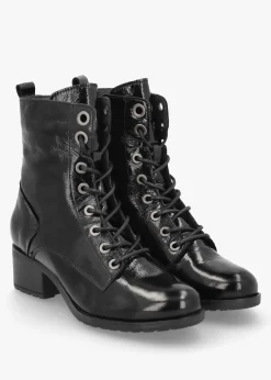 Bezzie Black Patent Leather Block Heel Ankle Boots