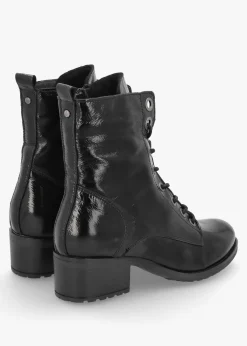 Bezzie Black Patent Leather Block Heel Ankle Boots