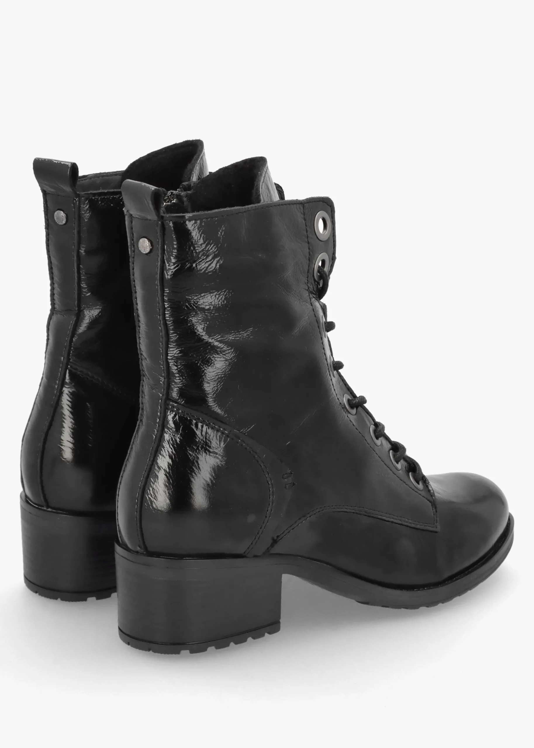 Bezzie Black Patent Leather Block Heel Ankle Boots