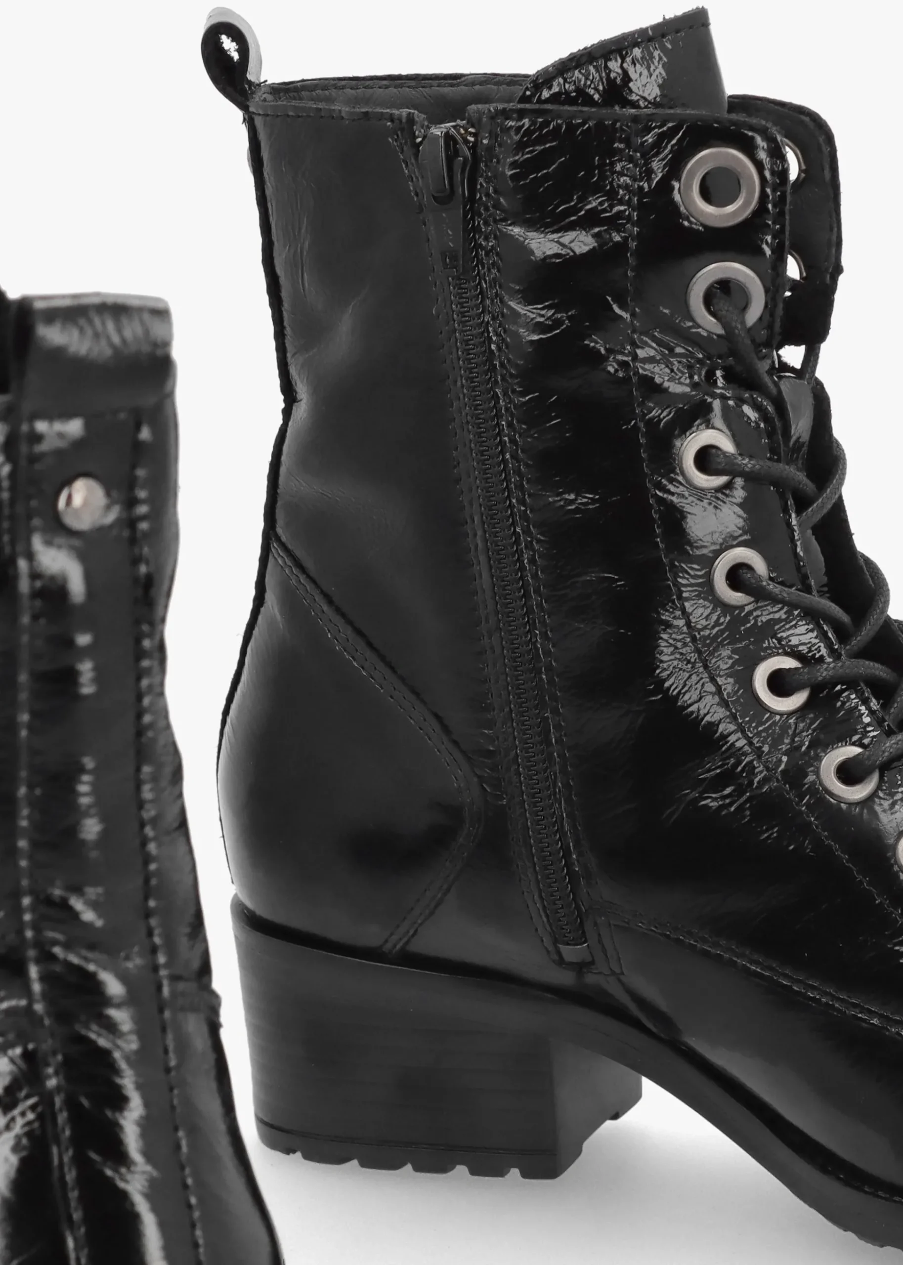 Bezzie Black Patent Leather Block Heel Ankle Boots