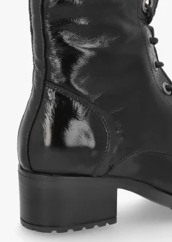 Bezzie Black Patent Leather Block Heel Ankle Boots