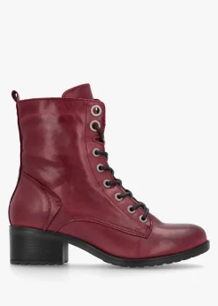 Bezzie Burgundy Leather Block Heel Ankle Boots
