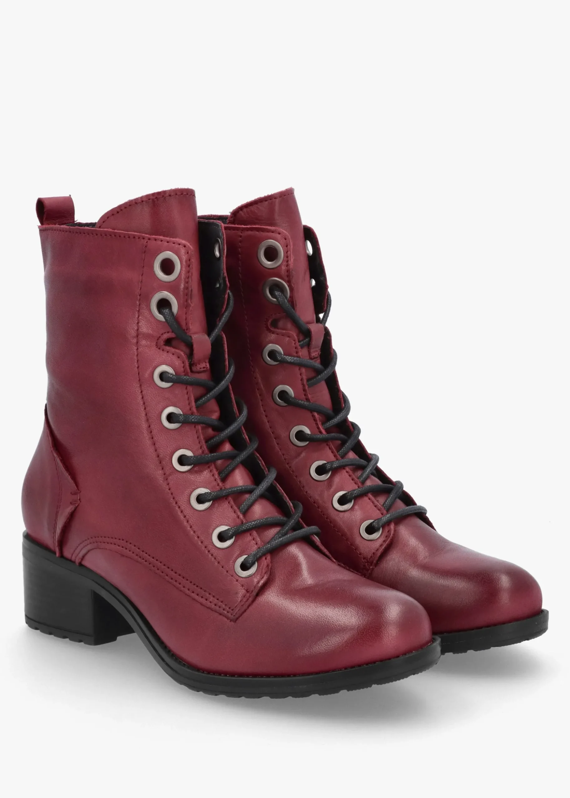 Bezzie Burgundy Leather Block Heel Ankle Boots